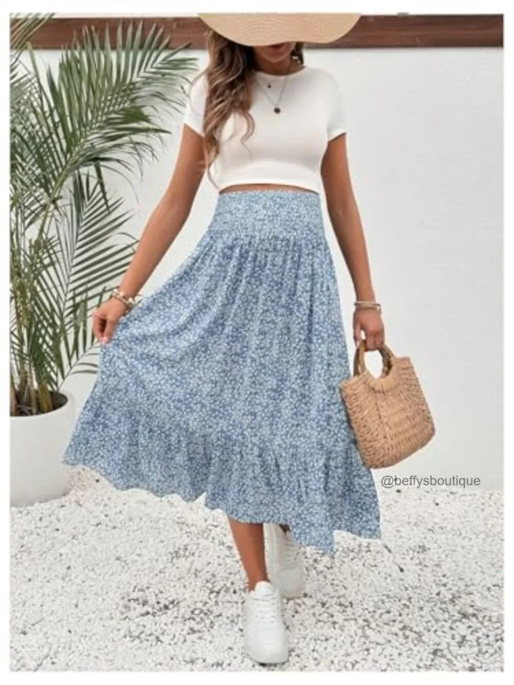 Maternity Midi Skirt Floral Print Shirred Waist High Rise Flowy Casual - Picture 5 of 6